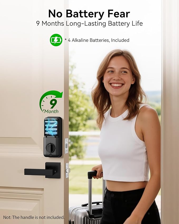 Smart Deadbolt Lock, Keyless Entry Door Lock, Fingerprint, Electronic Touchscreen Keypad, APP Control, Temporary Passcode, Auto Lock, IP54 Waterproof, Easy Install for Front Door