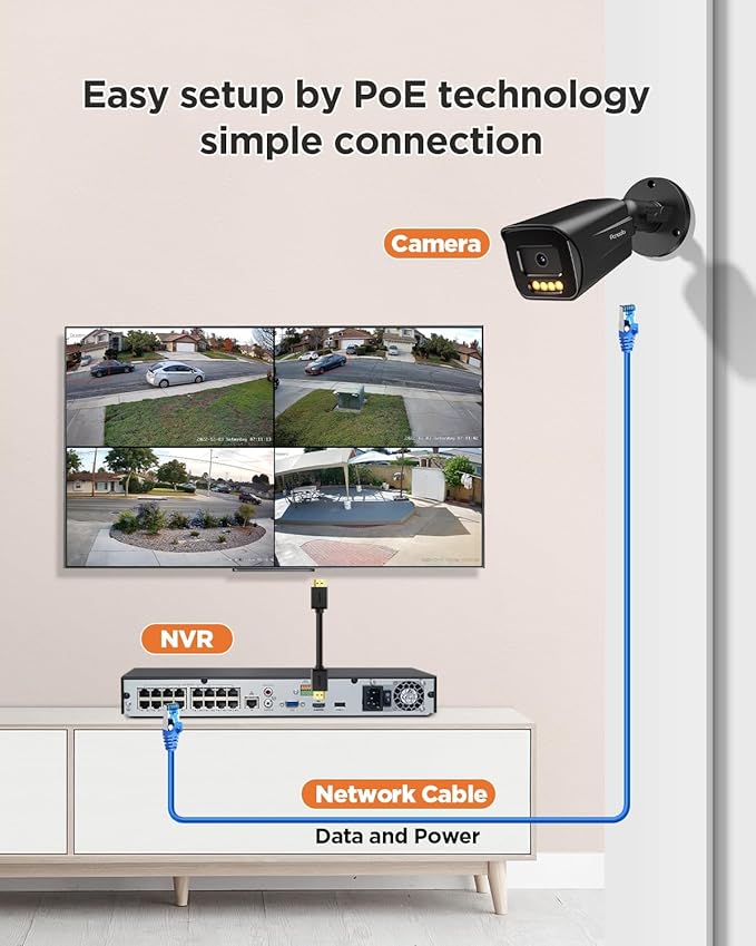 4K Security Camera System 16 Channel, 16CH NVR 4TB HDD, 12PCS 8MP PoE Commercial IP Bullet Cameras, Smart Color Night Vision, 2 Way Audio, Human Vehicle Detection, Remote Access, PB65B1216-8MD