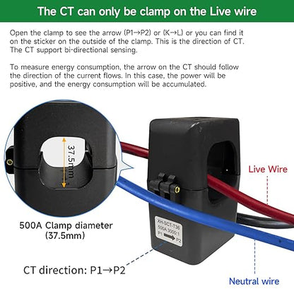 WiFi Energy Monitor with 2 * 500A Clamps, Real-Time Electricity Tracking, Smart Home Power Management