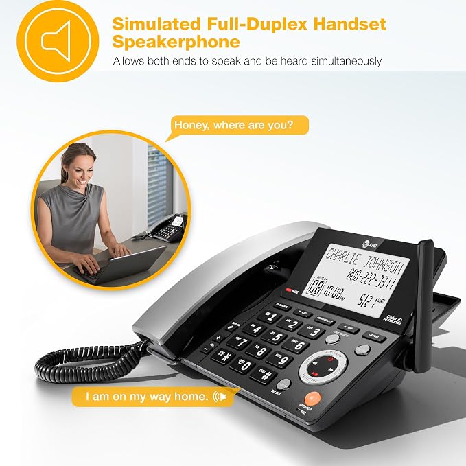 AT&T CL84118 DECT 6.0 Corded/Cordless Phone | Works During Power Outages, Smart Call Blocker, Answering Machine, Caller ID Announce, Big Buttons