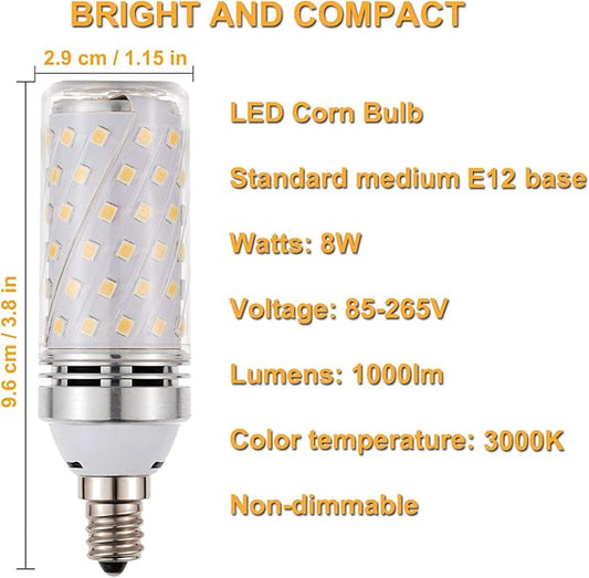 RAYHOO Candelabra LED Bulbs Incandescent 80-100W Bulb Equivalent, Standard Medium E12 Base,1000Lumens Non-Dimmable,4 Pack(Warm White 3000K)