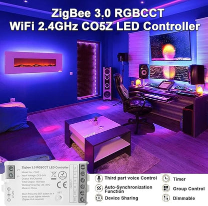 ZigBee 3.0 LED Controller C05Z RGBCCT LED Strip Bulb Dimmer Compatible with Echo Plus Home-kit Zigbee Hub Bridge Required DC5-24V for LED Strip Lights