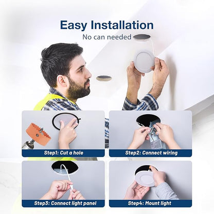 Amico 48 Pack 4 Inch 5CCT Ultra-Thin LED Recessed Light with Junction Box, 2700K/3000K/3500K/4000K/5000K Selectable, 10W Eqv 60W 700LM Brightness Dimmable Canless Wafer Downlight, ETL & FCC