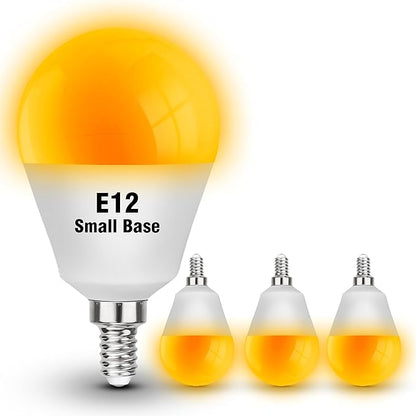 E12 Small Candelabra Base Amber Sleep Light Bulbs, 1800K Warm Amber Bulb 25-40W Equivalent, Blue Light Blocking, 3W Dim Night Light Bulbs for Healthy Sleep, Bedroom Kids Room, Non-Dimmable, 4 Pack