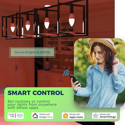 Lightinginside Matter-Enabled E12 Smart Light Bulbs 60W Equivalent, Candelabra Light Bulbs Compatible with Alexa/Apple Home/Google Home/SmartThings, RGBCW, 2.4G WiFi, ETL Listed, Hub Required, 2PCS