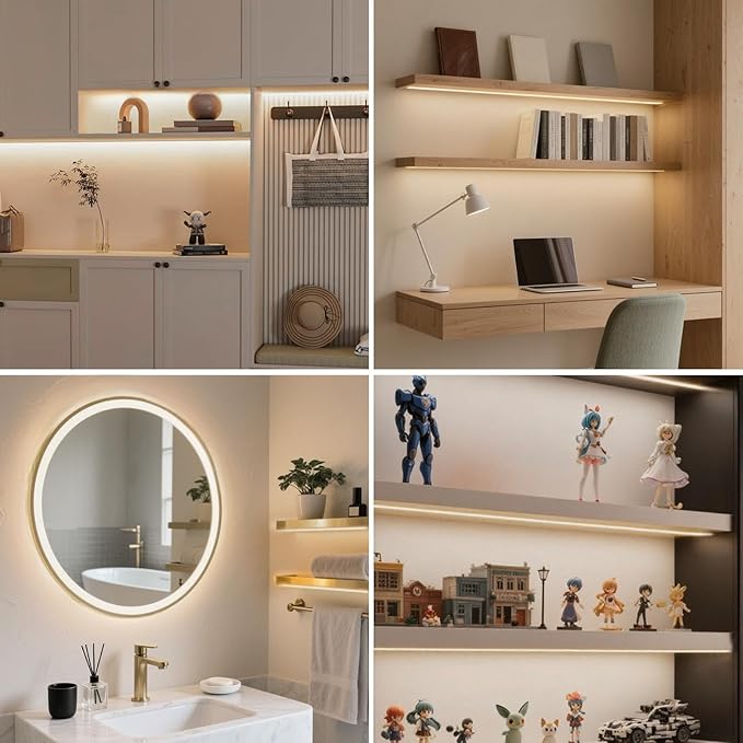 COB LED Strip 6pcs 6.56FT, 2700k Warm LED Strips, 12V Acoustic Panels Cuttable LED Strip Lights, Touch and Hand Sweep Dimmer Switching, Led Light Kit for Wine Cabinets, Cupboards, Kitchen,Shelves