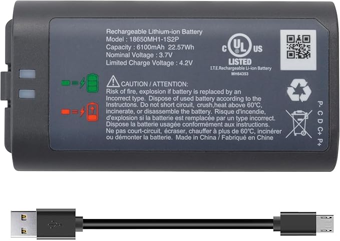 Lithium-ion Replacement Battery(3.7V 6100mAh/22.57Wh) fit for myQ Smart Garage Video Keypad Alarm System,Rechargeable Battery Compatible with MYQ 18650MH1-1S2P with Micro-USB Charging Cable