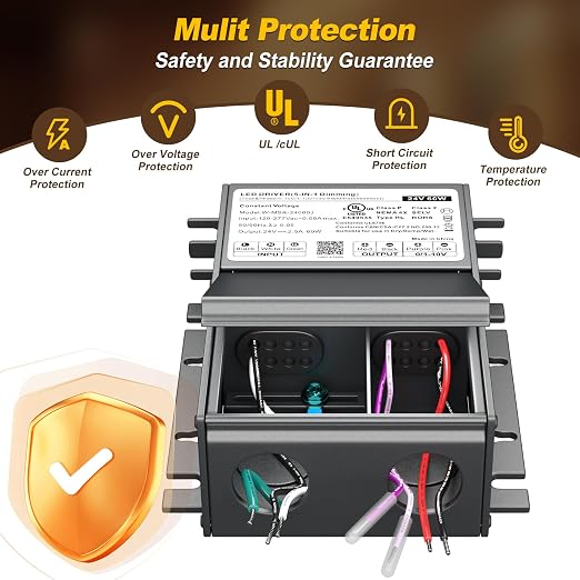 UL Listed 60W 24V 5-in-1 Dimmable LED Driver, Universal Power Supply for TRIAC/Phase, 0-10V, 1-10V, PWM, Potentiometer Dimmers, for LED Strip Lights, Panel, Landscape Lighting, cUL/Class2/ClassP