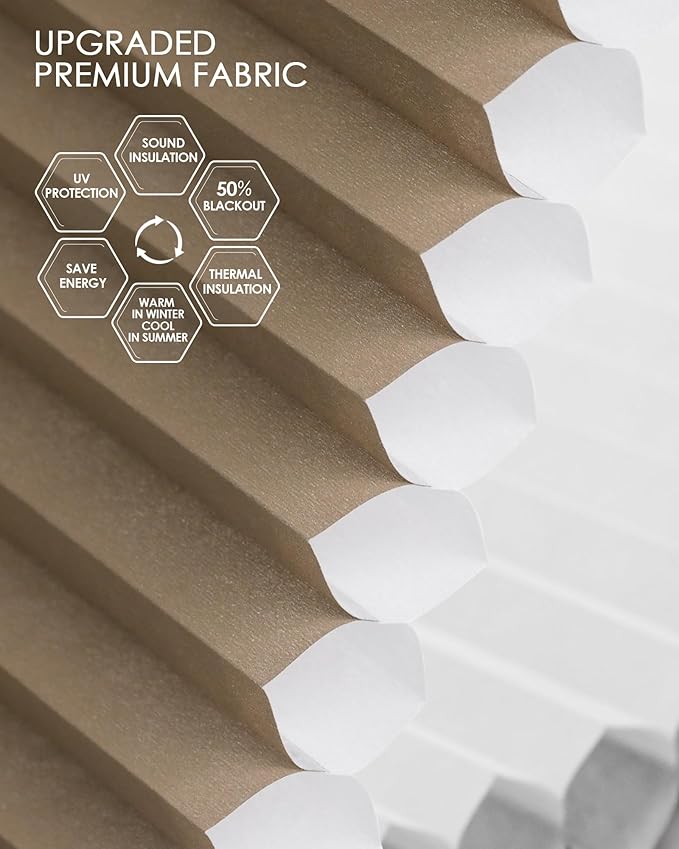 Yoolax Motorized Cellular Shades Compatible with Alexa, Light Filtering Motorized Blinds with Remote Smart Honeycomb Shades for Indoor Windows, Automatic Blinds Custom Size (Brown)