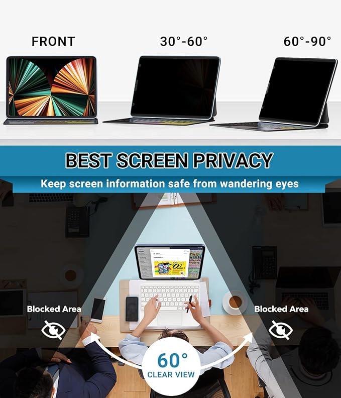 FILMEXT Magnetic iPad Pro 12.9 Privacy Screen Protector M1 M2 2022 2021 2018, Removable & Reusable Anti Spy Anti Glare Filter, Screen Protector for iPad Pro 12.9" 6th 5th 4th 3rd, [Landscape Privacy]