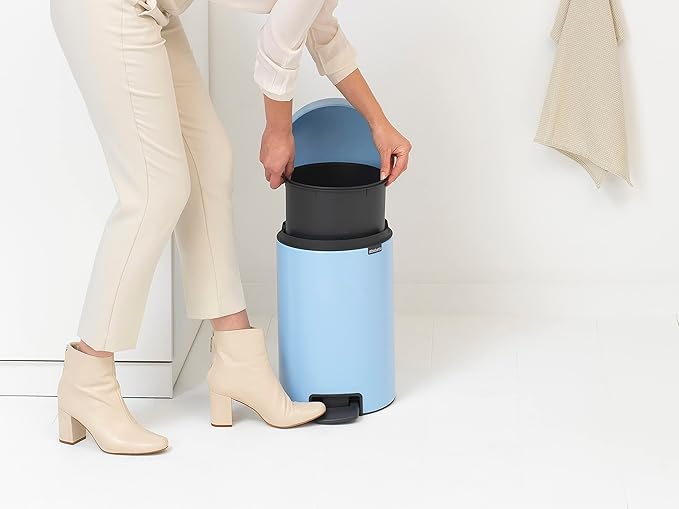 Brabantia Step-On Small Trash Can | Dreamy Blue | 3.2 Gallon / 12L | Bathroom, Bedroom, Office Trash Can, Light Pedal Opening, Handle & Removable Inner Bucket | 9.9 x 13.3 x 16.2 | + Trash Bags