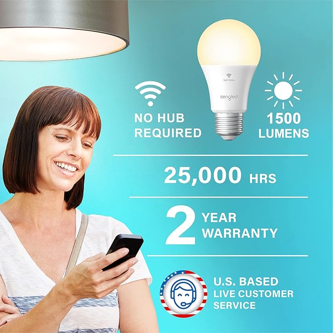 Sengled Smart Light Bulb, 100W Equivalent WiFi Light Bulb, 1500LM High Brightness Smart Bulbs that Work with Alexa Google, Dimmable A19 Soft White Alexa Light Bulb,CRI>90, No Hub Required, 4-Pack