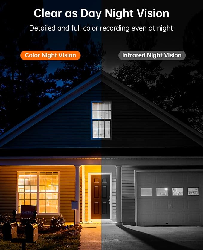 Solar Security Camera Wireless Outdoor, 4K Battery-Powered 11600mAh Home Camera with Solar Panel, Color Night Vision, AI Human/Vehicle Detection, 2.4G WiFi, No Monthly Fee
