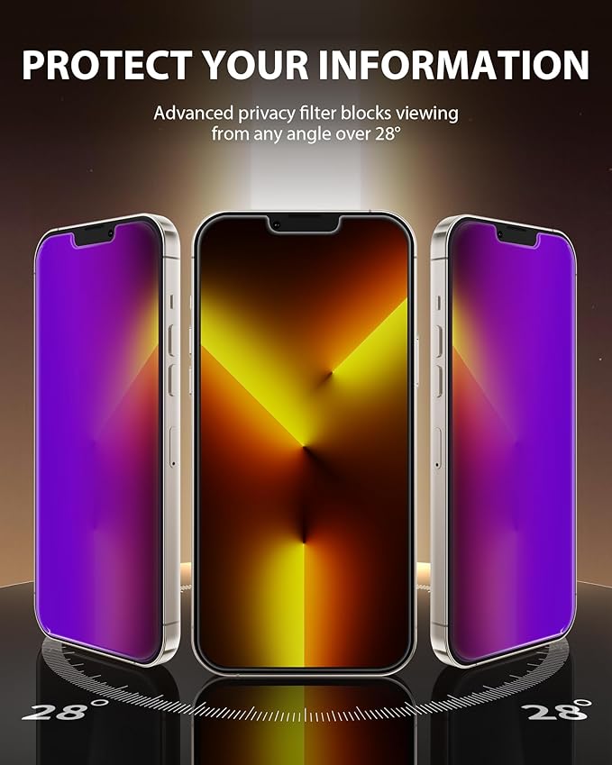 PDDKISS Compatible for iPhone 13 Pro Max Privacy Screen Protector/iPhone 14 Plus Screen Protector 6.7 Inch, Purple Gradient Anti Spy Anti Blue Light HD Tempered Glass Easy Installation