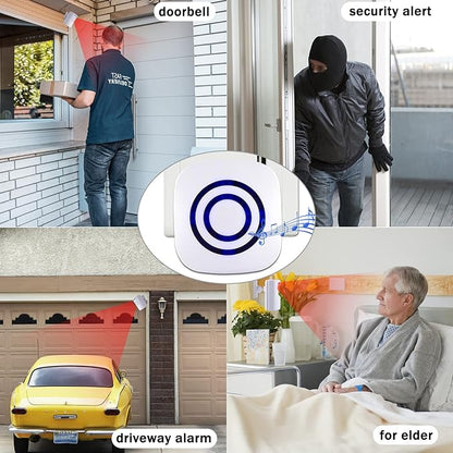 BESTOONE Motion Sensor Alarm, Long Range Wireless Driveway Alarm, Indoor Home Security System Electric Doorbells, 2 Motion Detector and 1 Alarm, 38 Chime Tunes, LED Indicator