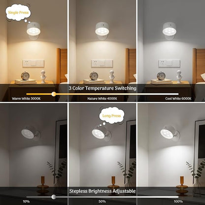 Rechargeable Wall Sconce 2 Pack, Remote & Touch Control, Dimmable | 3 Color Temps, Wireless LED Wall Lights, Magnetic Reading Light, 360° Rotating Wall Lamps for Bedroom Bedside, Living Room