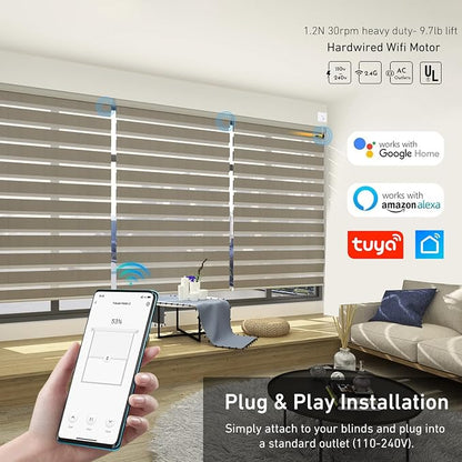 Rollerhouse AM25MEL Smart WiFi Blinds Motor for 1.5''/38mm Tubes - Tuya App Control, Alexa/Google Home, No Hub Needed - Works with Zebra/Roman/Roller Shades - 110-240V AC Plug-in, Ultra Quiet (30dB)
