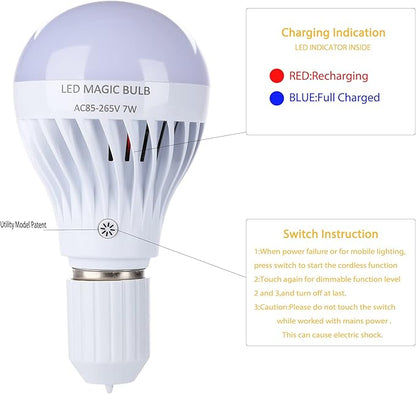 BSOD Rechargeable Light Bulbs, LED Magic Bulb with Remote Controller Warm White Emergency Lamp Without Electricity Battery Operated Light 7W Bulb E26 for Home Indoor Lighting (Warm White 2 Pack)
