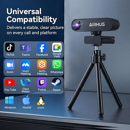 AIRHUG 4K UHD USB Webcam No Mic with Privacy Cover for Secure Meetings - 16MP Sony Sensor, PDAF Fast Focus, 63° Gold FOV, Auto Light Correction, Streaming Camera Without Audio for PC/Laptop/Desktop