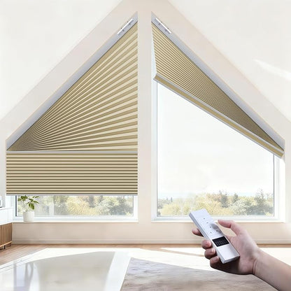Godark Smart Angled Customized Blackout Honeycomb Blinds Suitable for Trapezoidal/Triangular/Polygonal Windows Motorized Cellular Shades Compatible with Alexa/Google Home/Tuya APP-Light Coffee