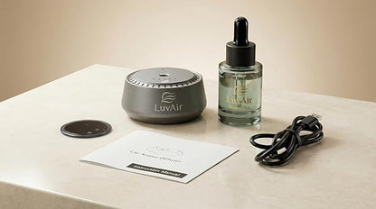 LuvAir Smart waterless car Aroma Diffuser Set, Adjustable Ultra Sonic-Mist Technology, Rechargeable, 100% Natural Fragrance, Aromatherapy Oil Scent Included (Metallic, Bloom Flux)