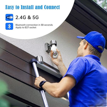 2K Light Bulb Security Camera,5G&2.4GHz WiFi 360° Motion Tracking, Color Night Vision, Alexa Compatible, Wireless WiFi Security Camera with Two-Way Audio, SD/Cloud Storage and Smart Alerts