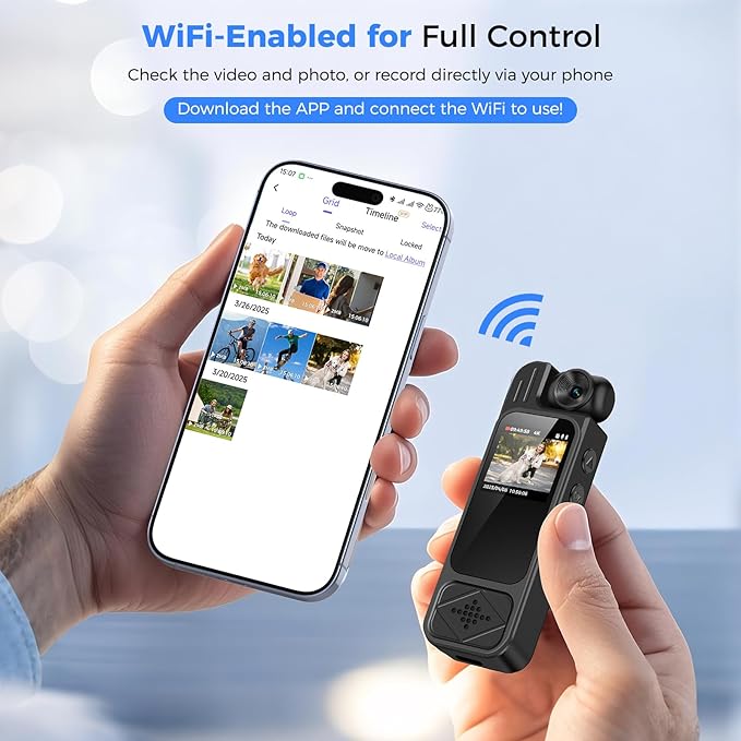4K Body Camera with Audio and Video Recording: 128GB WiFi Body Cam with 180° Rotating Lens, Night Vision 7Hr Battery Bodycam, Wearable Pocket Camera Camcorder (128GB)