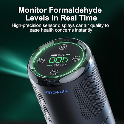 Mini Air Purifier for Car & Home, True HEPA Filter with Formaldehyde Removal & Real-Time Air Quality Monitor, Portable Desktop Odor Absorber for Smoke, Pet Smells