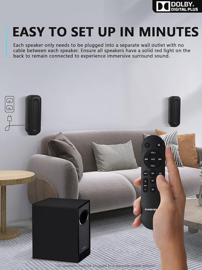 5.1 CH Surround Sound Bar with Dolby Audio, Sound Bars for TV, Wireless Subwoofer & Rear Speaker, Dolby Digital Plus, Bluetooth 5.3, Surround Sound System for Home Theater, 4K & HD TVs| HDMI & Optical