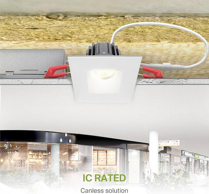 ASD 2 Inch LED Recessed Lighting with Junction Box, 8W 600 Lm, Dimmable Anti-Glare Downlight, 2700K/3000K/3500K/4000K/5000K Selectable, CRI 90+, Square White Trim, IC Rated, ETL, Energy Star, 18 Pack