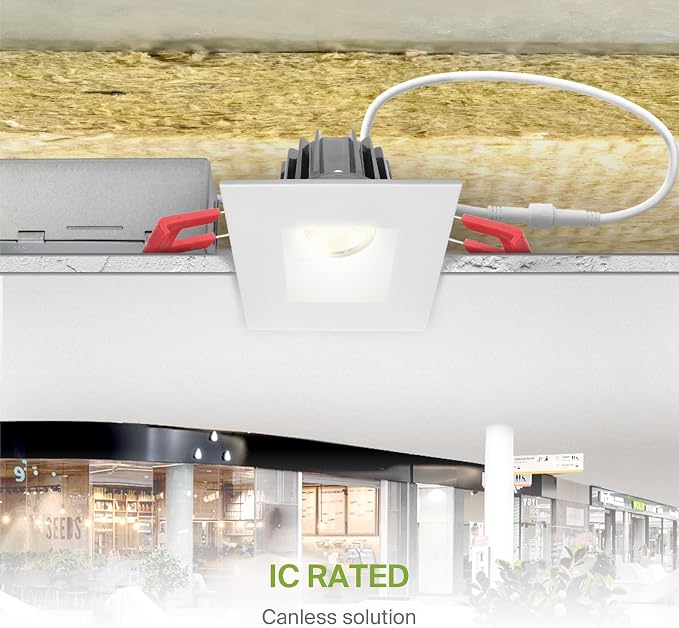 ASD 2 Inch LED Recessed Lighting with Junction Box, 8W 600 Lumens, Dimmable Anti-Glare Downlight, 2700K/3000K/3500K/4000K/5000K Selectable, CRI 90+, Square White Trim, IC Rated, ETL, Energy Star