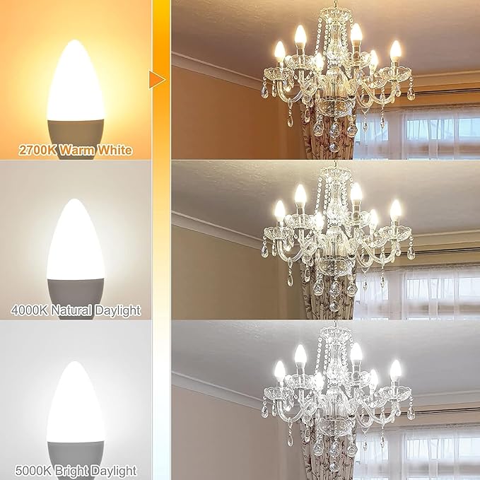 8 Pack E12 LED Candelabra Bulbs 2700K Warm White, 6W 60Watt Equivalent, B11 Ceiling Fan Light Bulbs Small Base, Type B Light Bulb for Chandelier, 600LM, 120V, Non-dimmable