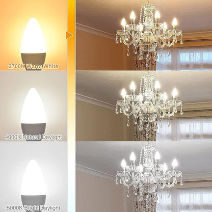 8 Pack E12 LED Candelabra Bulbs 2700K Warm White, 6W 60Watt Equivalent, B11 Ceiling Fan Light Bulbs Small Base, Type B Light Bulb for Chandelier, 600LM, 120V, Non-dimmable