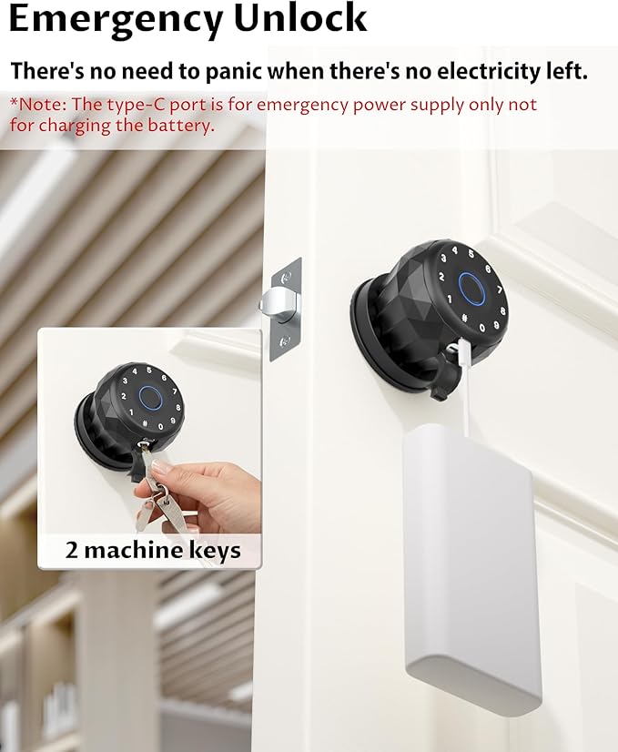 Smart Door Knob with Keyless Entry, Fingerprint Door Lock with Keypad & App Control, Auto Lock, Easy Install, Electronic Door Lock for Bedroom, Apartment, Office
