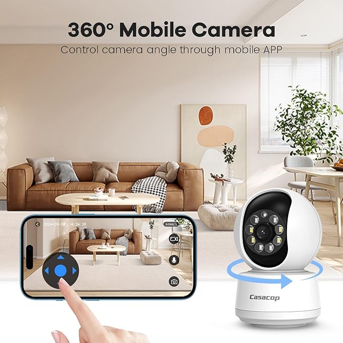 2K 360°Indoor Cameras for Home Security/Baby Monitor, Cat/Pet/Dog Camera with Phone App, 2-Way Audio Smart Home Security Camera 2.4Ghz Night Vision Works with Alexa, No Monthly Fee