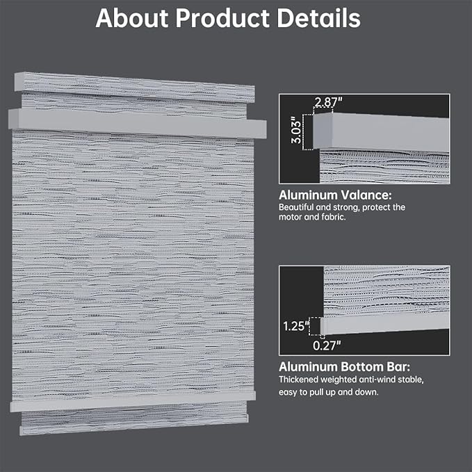 Motorized Blinds with Remote, Light Filtering Smart Blinds for Windows Automatic Roller Shades Compatible with Alexa, Motorized Shades Customized for Living Room Home Office (Jacquard Grey)