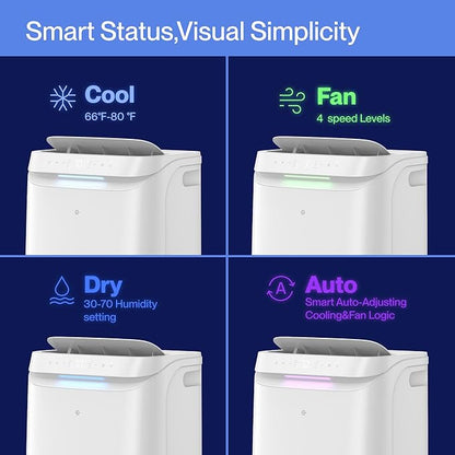 DELLA Sylro Series Smart Portable Air Conditioner, 14,000 BTU Drainage-Free Energy Efficient Cooling AC Units, 49dB Quiet for Bedroom, WiFi App/Voice/Remote Control, Fits 20.5"–67.3" Windows