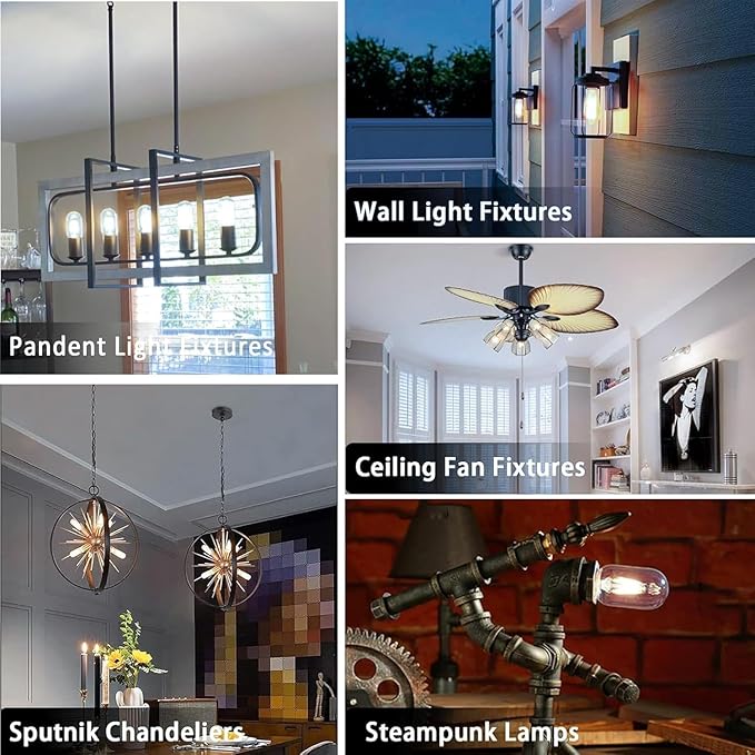 3.2 Inch 3000K Warm White E26 LED Bulb 60 Watt Equal, AC 120V 600LM Edison Bulbs Dimmable, 6W T10 T30 Tubular Filament Light Bulbs Clear Glass for Fan Pendant Wall Light, UL Certified-6 Pack