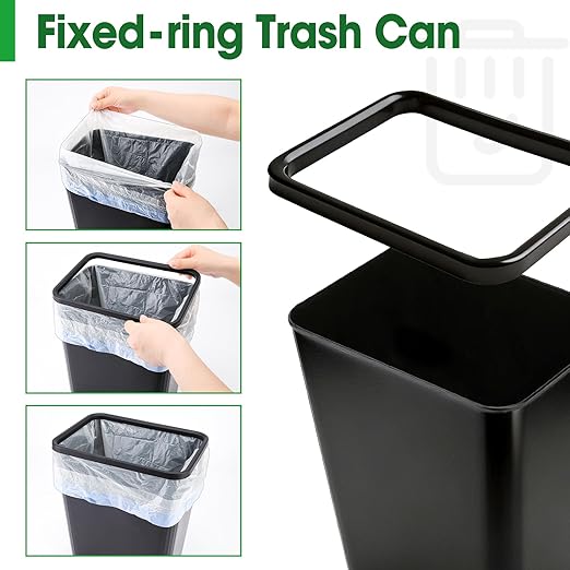 5 Pack Small Trash Can, Plastic Wastebaskets, 3.5 Gallon Small Garbage Can for Bathroom, Bedroom, Kitchen, Office, Black