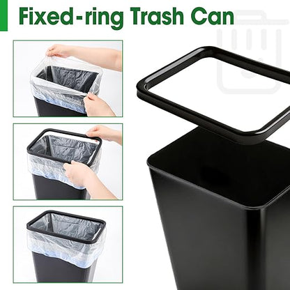 5 Pack Small Trash Can, Plastic Wastebaskets, 3.5 Gallon Small Garbage Can for Bathroom, Bedroom, Kitchen, Office, Black