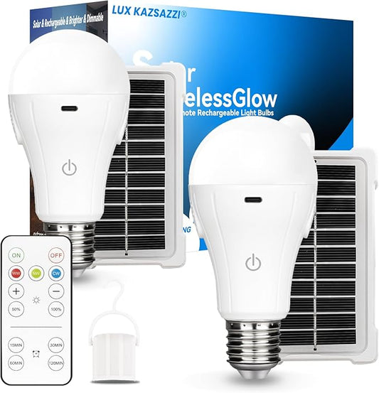 Solar & USB Rechargeable Light Bulbs With Remote + Touch Control, 3 Colors & Dimmable, Large Solar Panel 1800mAh Battery Powered Light Bulb, Battery Light Bulbs Indoor For Home Camping Shed