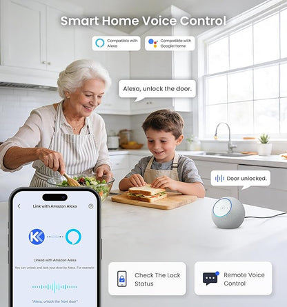 Veise VE012W-H WiFi Smart Front Door Lock Set, Built-in WiFi, App Remote & Voice Control, Fingerprint Keyless Entry Smart deadbolt with Handle, Backlit Keypad, Auto Lock, IP55 Waterproof, Matte Black