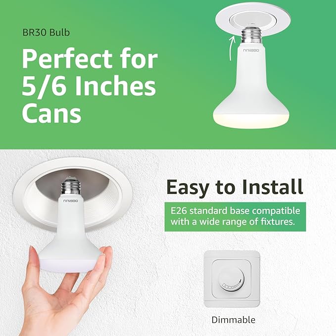 DEGNJU 6 Pack BR30 LED Recessed Light Bulb, Dimmable Indoor Flood Light Bulbs CRI80 7W Equivalent 65W 3000K Warm White 650 Lumens, 15000 Lifetime Hours E26 Base LED Can Light Bulb, Flicker-Free