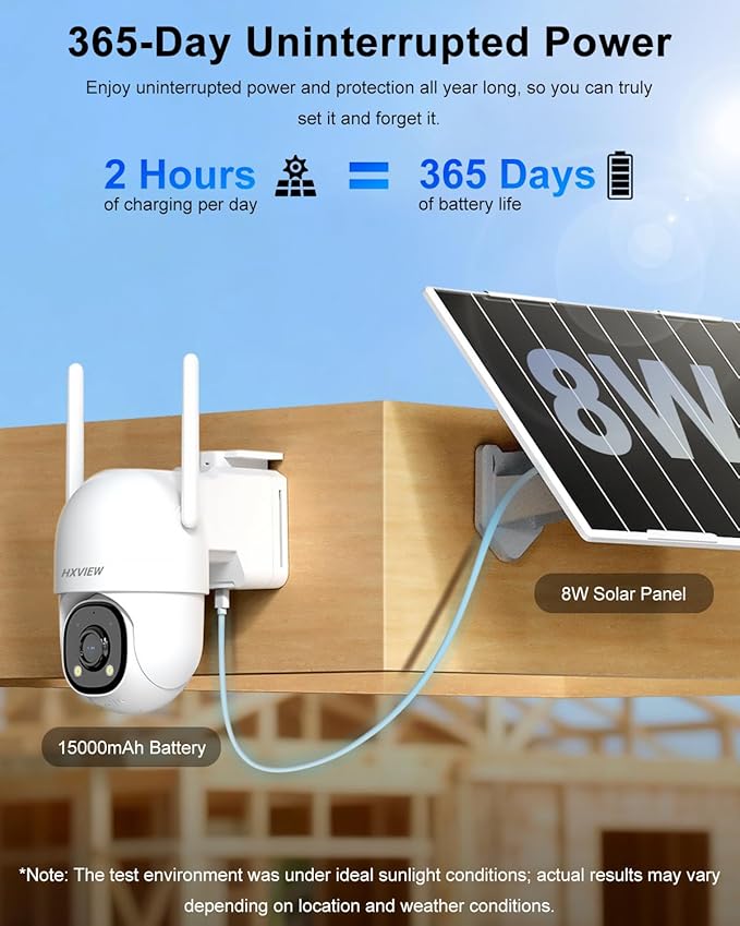 4G LTE Solar Cellular Security Camera Outdoor Wireless, 24/7 Continuous Recording, Auto Tracking, AI Detection, 15000mAh Battery and 8W Solar Panel, with SIM Card and 32GB SD Card, No WiFi