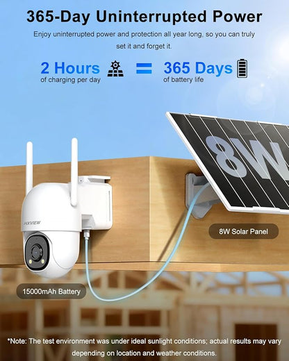 4G LTE Solar Cellular Security Camera Outdoor Wireless, 24/7 Continuous Recording, Auto Tracking, AI Detection, 15000mAh Battery and 8W Solar Panel, with SIM Card and 32GB SD Card, No WiFi