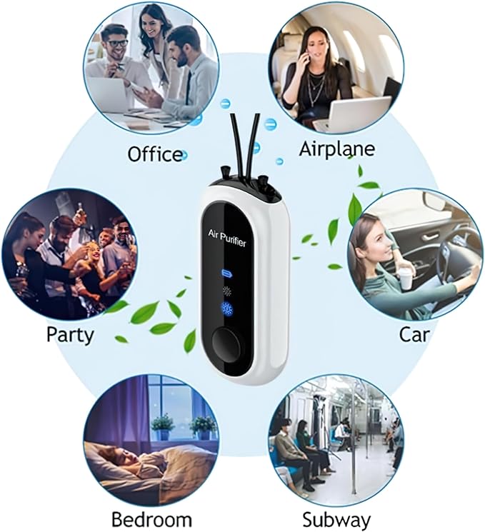 Portable Negative Ion Air Purifier Necklace, Personal Wearable Purification Device, Black, 3.1 x 1.4 x 0.9 Inches, 1.2 Billion Ion Output (White)