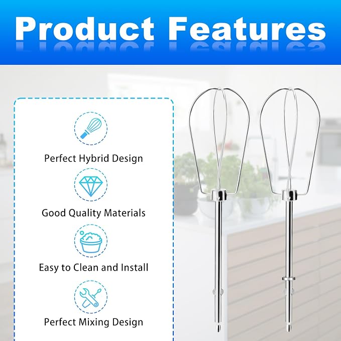 2pcs Hand Mixer Beaters Attachments Compatible with MX600B MX3200B MX1500W | Hand Mixer Beaters Attachments Compatible with MX Series Electric Hand Mixers for Cooking and Baking