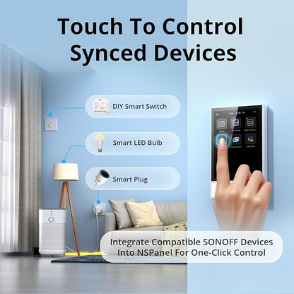 SONOFF Smart Switch, 2-Switch Panel Home Control, WiFi Smart Scene Wall Switch with Touchscreen, Smart Temperature Function, Lights Control, Compatible with Alexa and Google Home (1, White)