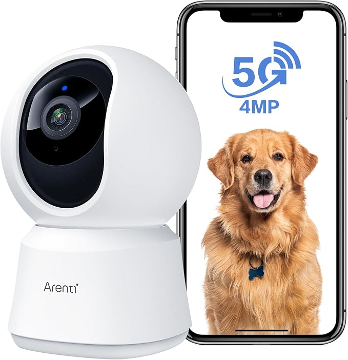 ARENTI 4MP Pet Camera P2Q, 5G WiFi 6 Indoor Security Camera, Free Phone App