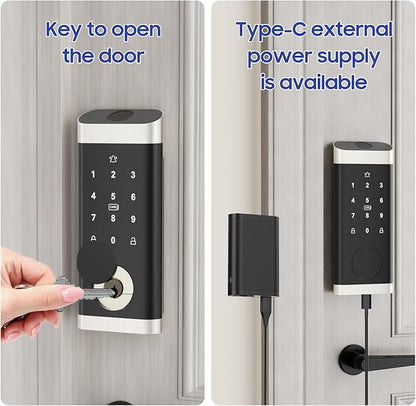 ECOSUNNY Smart Lock Keyless Entry Door Lock, Front Door Lock Set with Fingerprint & Anti-Peep Password, Smart Door Lock with Built-in Wi-Fi and App Control, IP66 Weatherproof for Rentals & Home